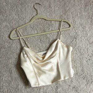 Elegant Cream Satin Cowl Neck Top
